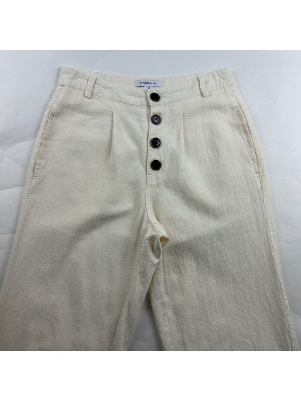 O'Neill Cream Linen Blend Button Fly Relaxed Leg Pant 26 - Picture 2 of 7